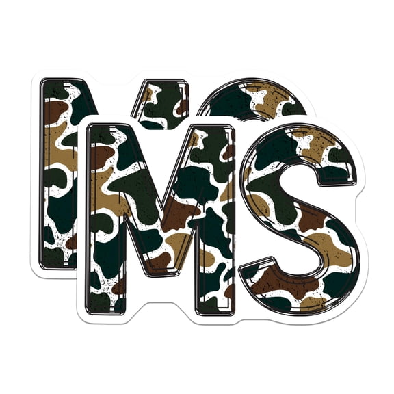(2 Pack) MS Camouflage Magnets - Military Style Decor - Personalized Initial Art - Alphabet Letter M S - Unique Grunge Print - 5 Inches On Longest Side - Thick Durable Magnet - Made in USA - MAG20349