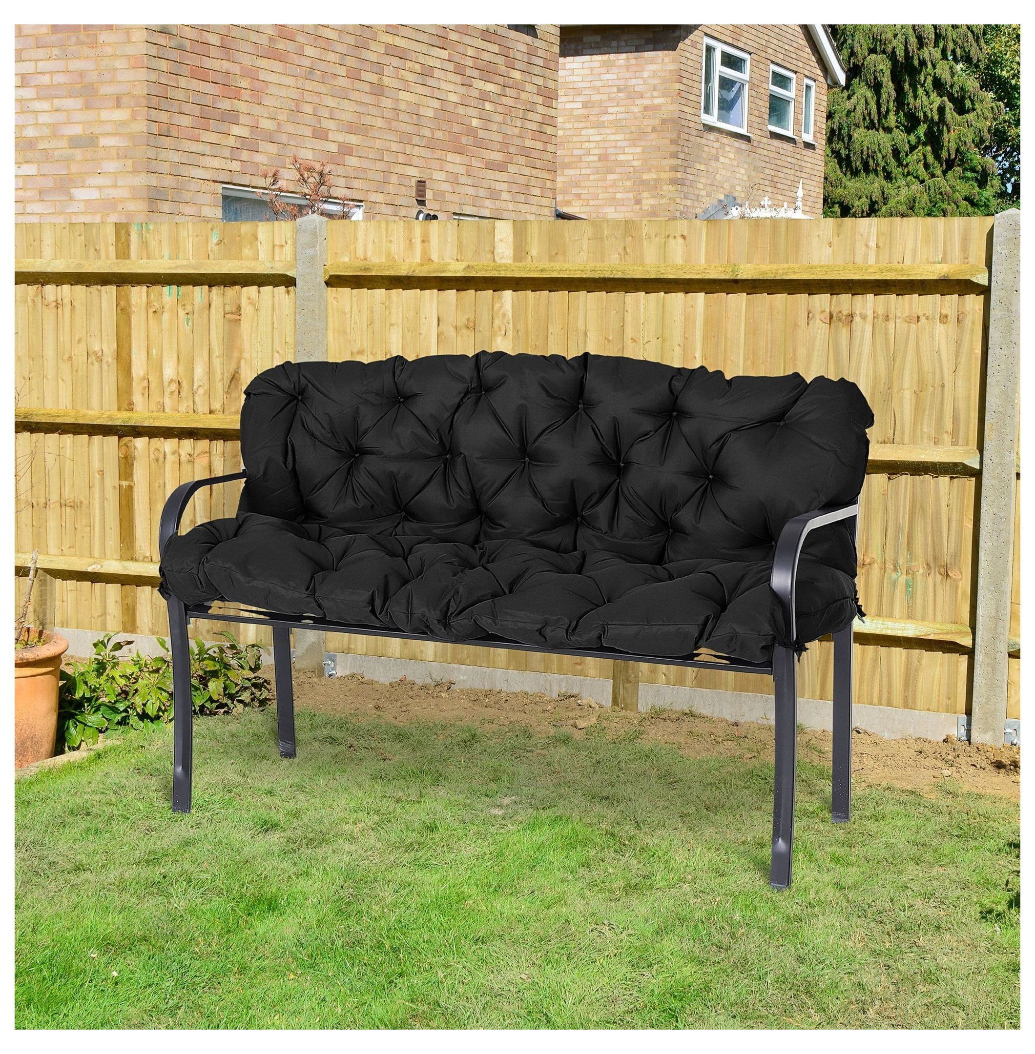 3-Seater Bench Cushion Outdoor Swing Replacement Pad - Black Patio Furniture Cushions with Backrest & Ties