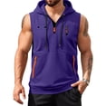 thumbnail image 2 of Dresfit Tank Tops for Men Sleeveless Zip Up Hoodie Hooded Quarter Zip Hawaiian Shirts Summer 2026 Muscle Fit Cut Off Big and Tall Athletic T Shirts Purple L, 2 of 5