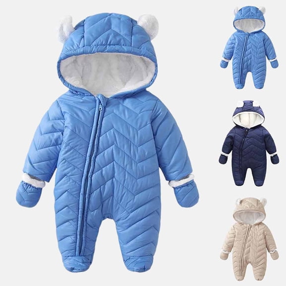 Swuxness Toddler Fleece Warm Hooded Rompers, Kids Long Sleeve Long Pant Jumpsuit, Kids Solid Color Thick Fleece Lined Hooded Zipper Front Warm Romper with Khaki, 1-2 Years