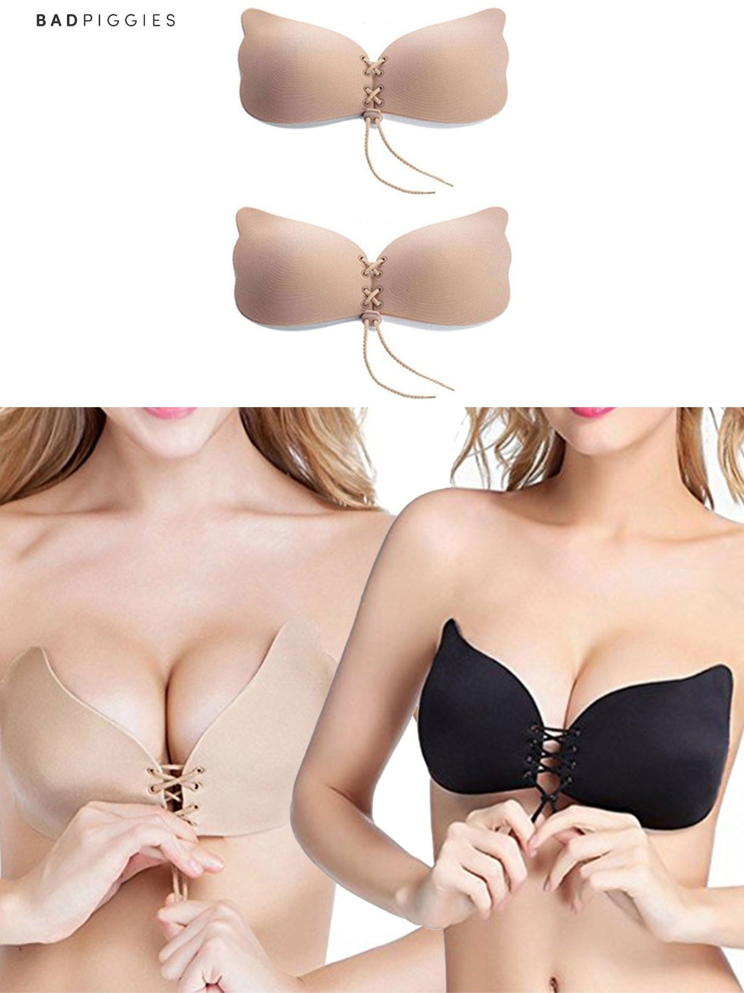 BadPiggies 2Pack Womens Invisible Sticky Bras Self Adhesive Strapless