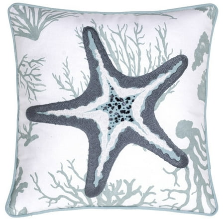 - 14 Karat Home Inc. Starfish Crewel Stitch Cotton Throw Pillow