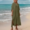 thumbnail image 4 of Oksale Womens Bathing Coverups Soft Cozy 3/4 Sleeve Cotton Dress Casual Button Down Beach Cover Ups Army Green Free Size, 4 of 10
