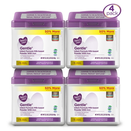 Parent's Choice Non-GMO Premium Gentle Infant Formula with Iron, 4 Pack, 33.2 oz (Best Formula For Lactose Sensitive Babies)