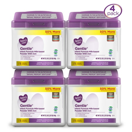 Heart Care Formula Parent's Choice Non-GMO Premium Gentle Infant Formula with Iron, 4 Pack, 33.2 oz each ()