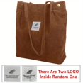 thumbnail image 1 of Corduroy Patch Letter Versatile Shoulder Bag, Large Capacity Stylish Shopping Bag, Solid Color Soft Trendy Crossbody Bag, 1 of 4