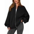 thumbnail image 3 of Women'S Fall Fashion Oversized Sweatshirt Jackets with Zipper Casual Long Sleeve Outerwear Winter Outfits Black M, 3 of 9