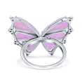 thumbnail image 3 of Butterfly Petite Dainty Thumb Ring Lab Created Pink Opal Ring 925 Sterling Silver size 5, 3 of 5