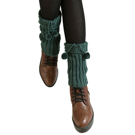 

ZOYONE Women Winter Warm Twist Cable Knit Leg Warmers Turn Cuff Plush Hair Ball Bowknot Solid Color Short Boot Cover Socks