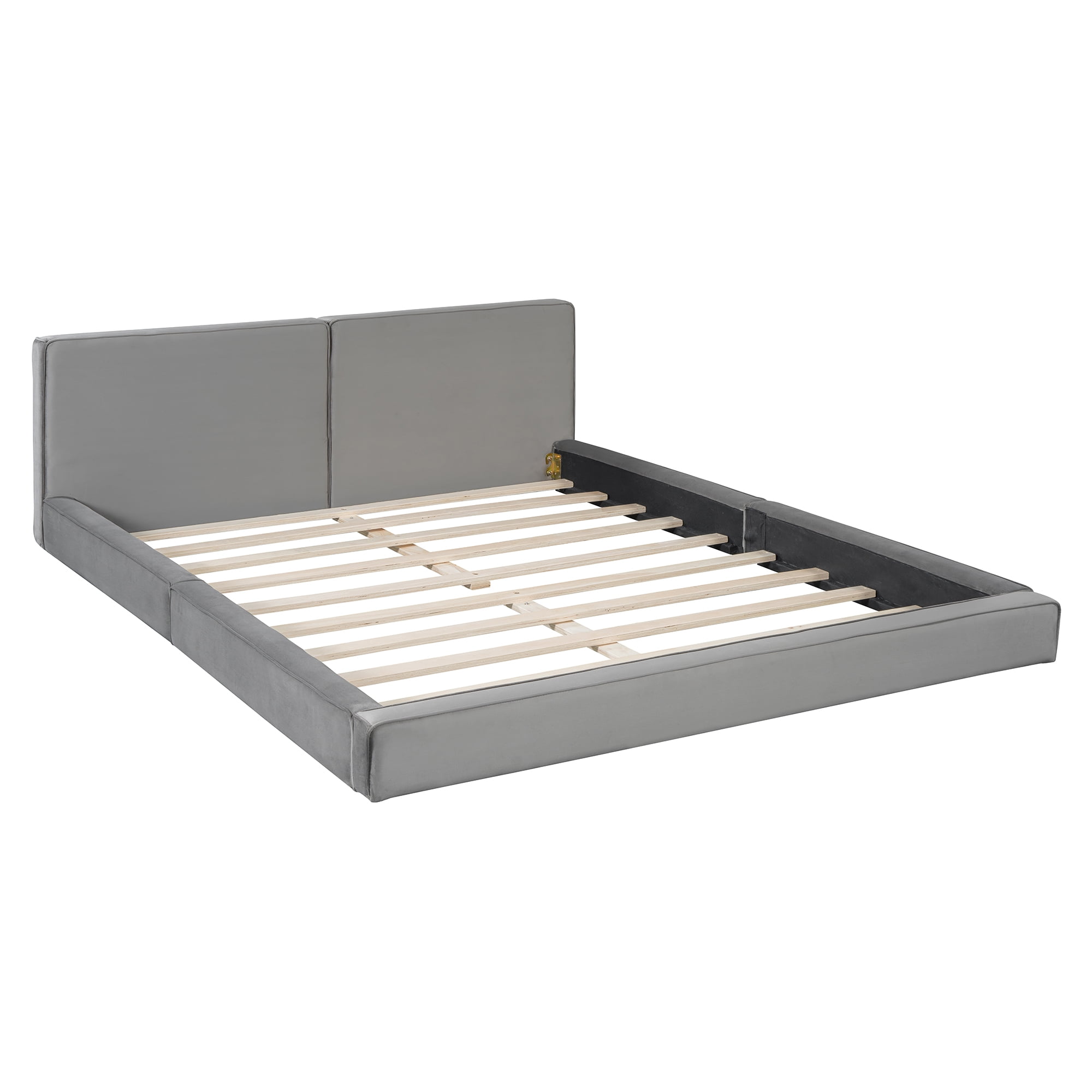 DreamBuck Queen Size Upholstered Platform Bed Frame with Velvet Headboard and Wood Slats Support, Modern Platform Bed for Adults, , Platform Bed for Bedroom, Grounded Bed, No Box Spring Needed