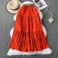 thumbnail image 4 of HOXZODT Women’s High Waist Tiered Maxi Skirt Casual Long Skirt with Belt, Saffron, 4 of 7