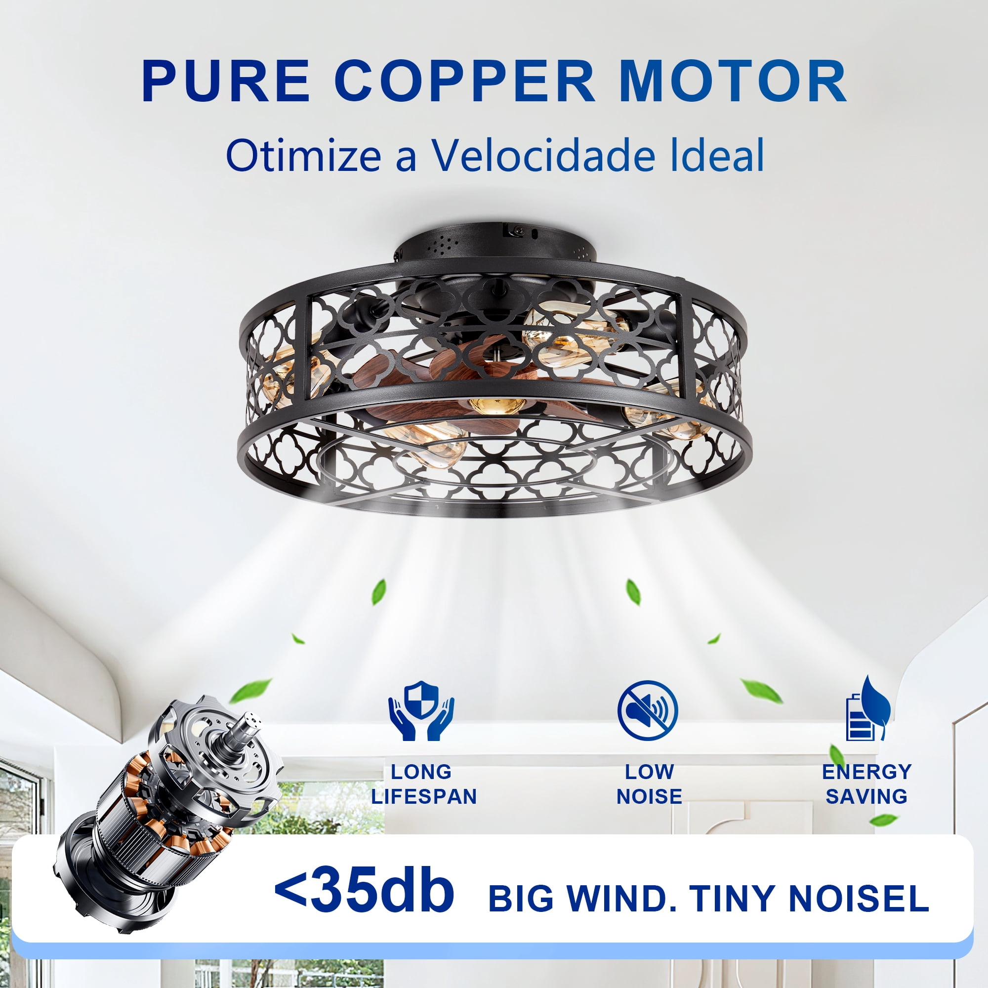 Leumius 20" Flower Style Iron Ceiling Fans with Lights and Remote, Farmhouse Flush Mount Ceiling Fan with 6 Speeds Reversible Motor for Living Room Bedroom Dining Room (NOT Included Bulbs)