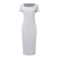 thumbnail image 4 of WENWU Women's Summer Bodycon Casual Short Sleeve Square Neck Midi Dress Knit Side Slit Long Ribbed Dresses Stylish Casual Dresses for Women V Neck Wrap Dress for Women, 4 of 8