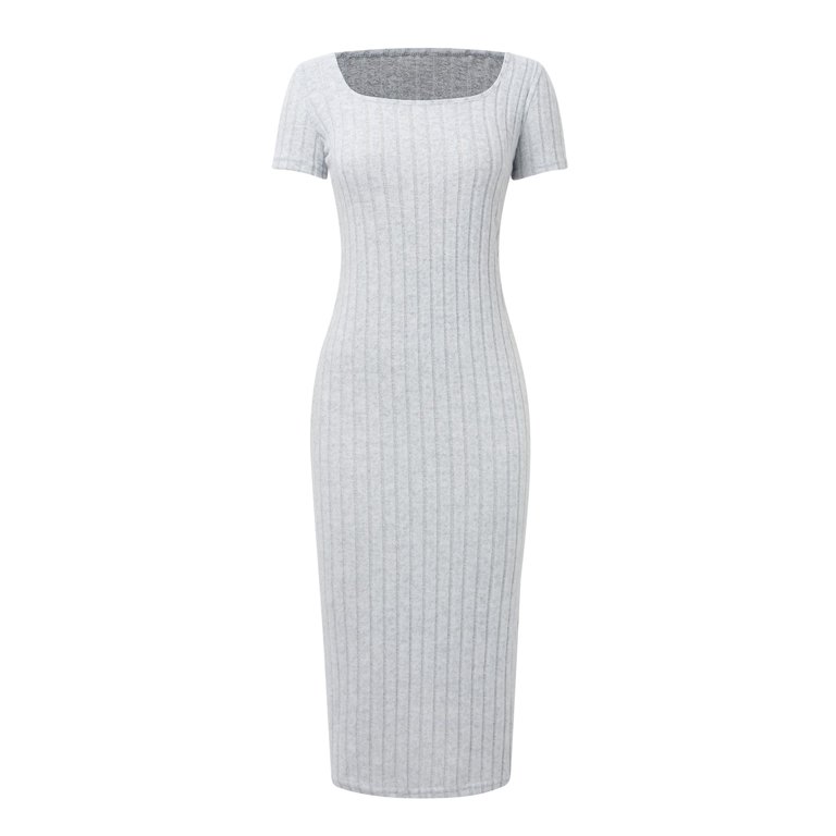 Hwmodou Women Dresses Summer Bodycon Casual Short Sleeve Simple Vacation  Square Neck Midi Dress Knit Side Slit Long Ribbed Dresses Summer Female  Sundress - Walmart.com