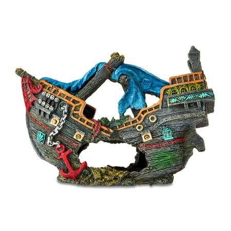 Vibrant Life Shipwreck Polyresin Aquarium Decor, Multicolor, 10.25" x 3.75" x 6.75"