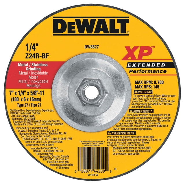 Muela abrasiva de circonio DEWALT DW8827 de 7 pulgadas