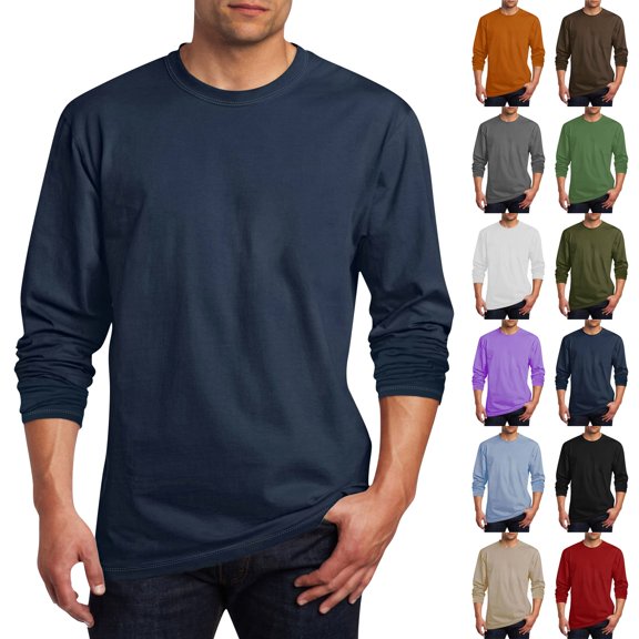 Basic T Shirts for Men Long Sleeve Solid Color Crew Neck Men's Casual Tops Fall Layering Tops Classic Shirts Green 2XL