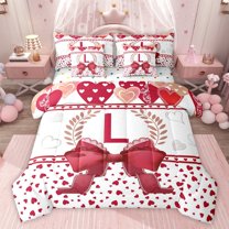 Castle Fairy Teens Adults Cartoon Bowtie Initial Alphabet L Bedding Comforter Set 7pcs,Dreamy Princess Bowknot Queen Bedding Sets Super Cozy,Valentine's Day Love Heart Queen Sheet Sets