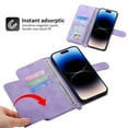 thumbnail image 4 of Jiahe Cover for iPhone 14 Plus, Wallet Case with Card Holder,Embossde Flower Flip Leather Magnetic Shockproof Card Slots Stand with Shoulder Strap Full Body Cover Case, purple, 4 of 8