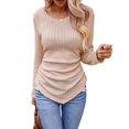 thumbnail image 2 of Womens Long Sleeve Shirts V Neck Ribbed Knit Slim Fit Light-Weight Sweater Fall Dressy Casual Tops Apricot L, 2 of 8