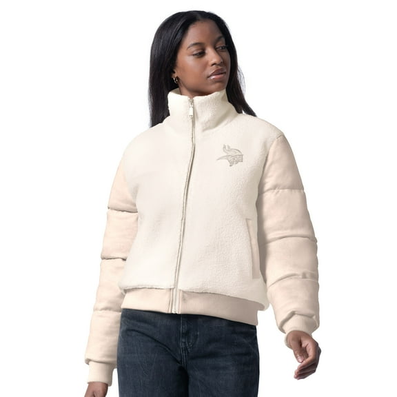 Women's G-III 4Her by Carl Banks Cream Minnesota Vikings Cheerleader Sherpa Full-Zip Jacket