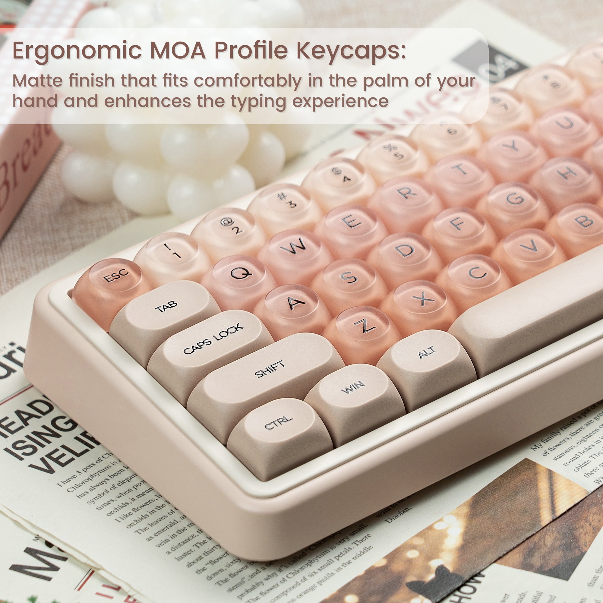 COSTOM PBT Keycaps, Jelly Keycaps Creamy MOA Profile, 132 Keys Translucent Cute Custom Key caps for Cherry Gateron MX Swithes Mechanical Keyboards, Flesh Pink