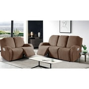 TAOCOCO Recliner Sofa Slipcovers 3-Pieces Reclining Couch Cover with Side Pockets, Kids Pets Covers Furniture Protector, Brown