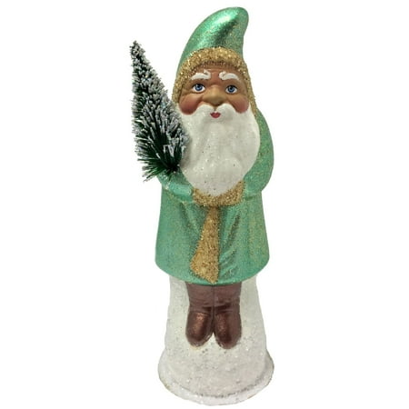 - Ino Schaller Metallic Green Santa with Tree German Paper Mache Candy Container