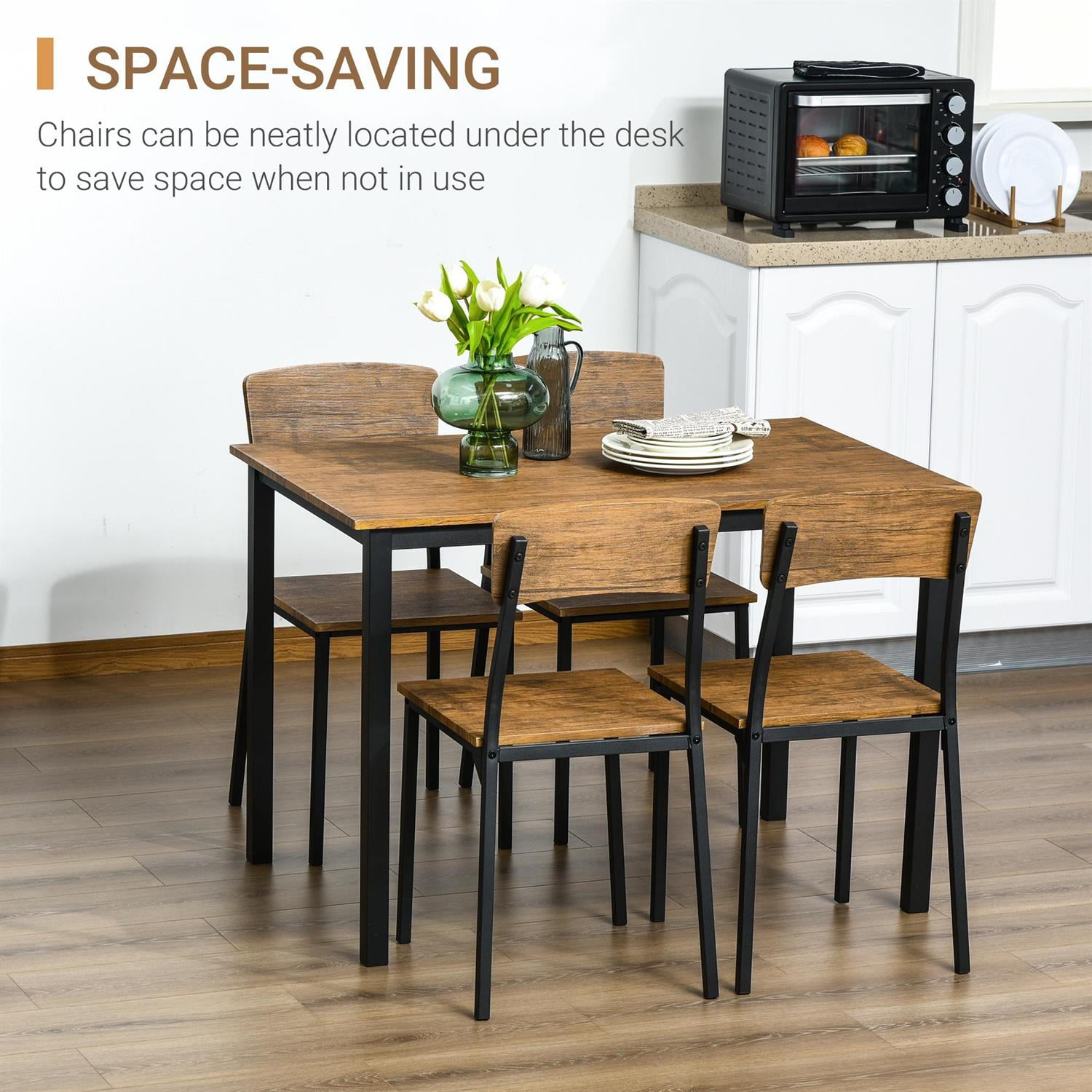 Demi Bonn Modern Industrial 5-Piece Dining Set, Dark Walnut Finish, Compact for Small Spaces, Stylish for Home & Kitchen, Brown