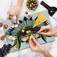 thumbnail image 4 of Skull Cutting Board, Dead Tribe Leader Feather Head Crown with Glasses, Decorative Tempered Glass Cutting and Serving Board, Large Size, Grey Yellow and Red, by Ambesonne, 4 of 5