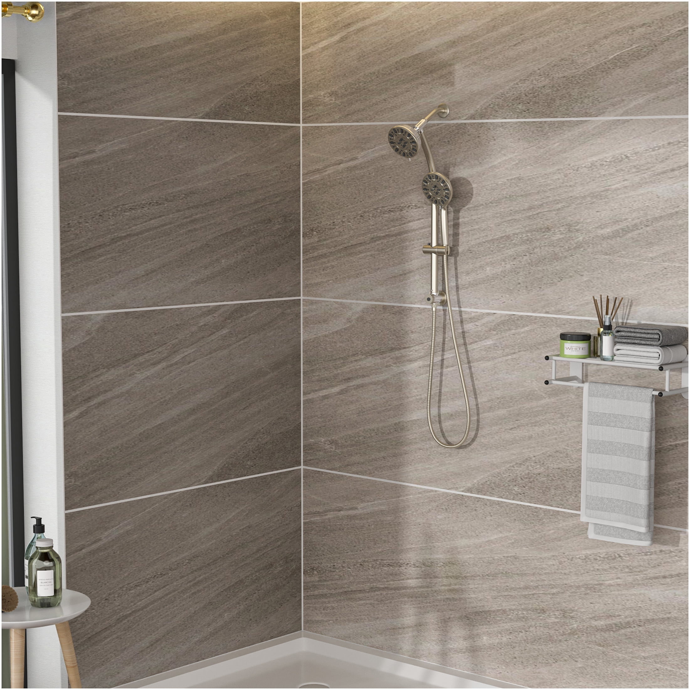 JERFIT Dual Shower Head System with 7-Spray Handheld Shower, Adjustable Slide Bar, 4.7" Rain Showerhead, Brushed Nickel Finish