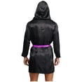 thumbnail image 2 of YiZYiF Boxing Robe for Mens Satin Hooded Open Front Metallic Trim Cloak with Belt Black Hot Pink 16, 2 of 2
