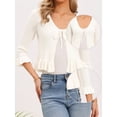 thumbnail image 2 of DARING DIVA Women's Ruffled Long Sleeve Rib Knit Open Front Cardigan XS White, 2 of 6