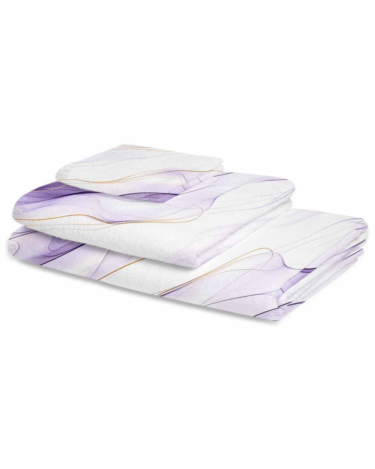 Marble Purple Bath Towels for Bathroom Set,Luxury Microfiber Towels Gifts for Women,Beach Kitchen Hand Hair Face Towel and Dish Washcloth,Gold White Modern Gradient Ocean Ripple Towels+Set