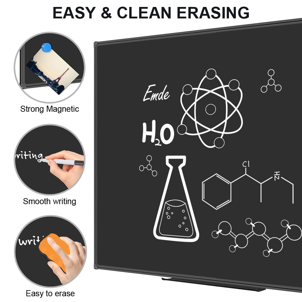 JILoffice Magnetic Chalkboard for Wall 48" x 36" Black Chalk Board Dry Erase with Black Aluminum Frame