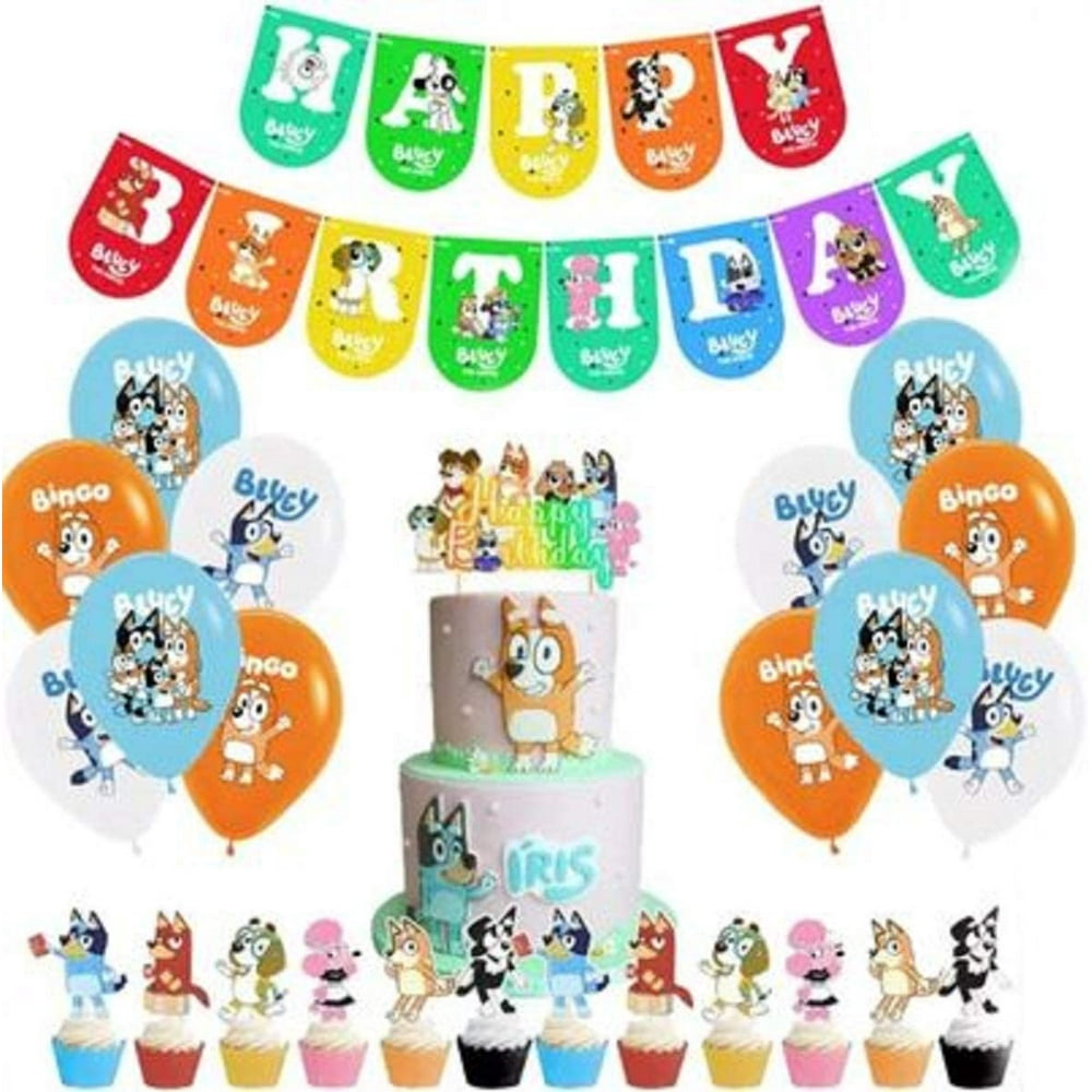 Bluey Party Supply Decoration 26 Pieces, Balloons, Banner