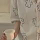 thumbnail image 5 of Mujer pijamas set blanco lindo oso patrón de manga corta botón abajo collar Top Pantalones cortos verano frente abierto XL, 5 of 8