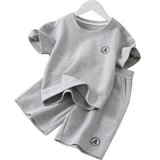 Nmmacb 4-11 Ans Ensemble T-Shirt Unisexe Couleur Unie Manches Courtes Col Rond T-Shirt en Coton Bermuda Confortable