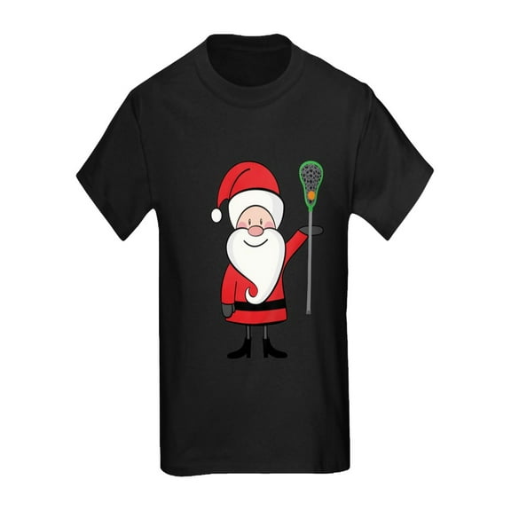 CafePress - Lacrosse Santa Personalized Kids Dark T Shirt - Kids Dark T-Shirt