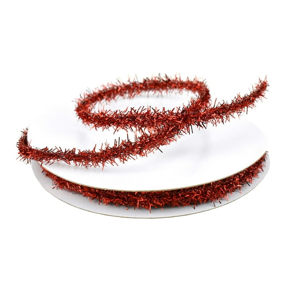Homeford Christmas Sparkle Tinsel Cord Ribbon, 3/8-inch, 10-yard, Red