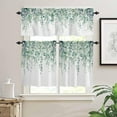 thumbnail image 2 of Kitchen Curtain Valance and Tiers Set Green Eucalyptus 3 Pc Window Treatment Watercolor Leaves 3 Pieces Rod Pocket Valance Set for Small Windows 54 in x 24 in, 2 of 6
