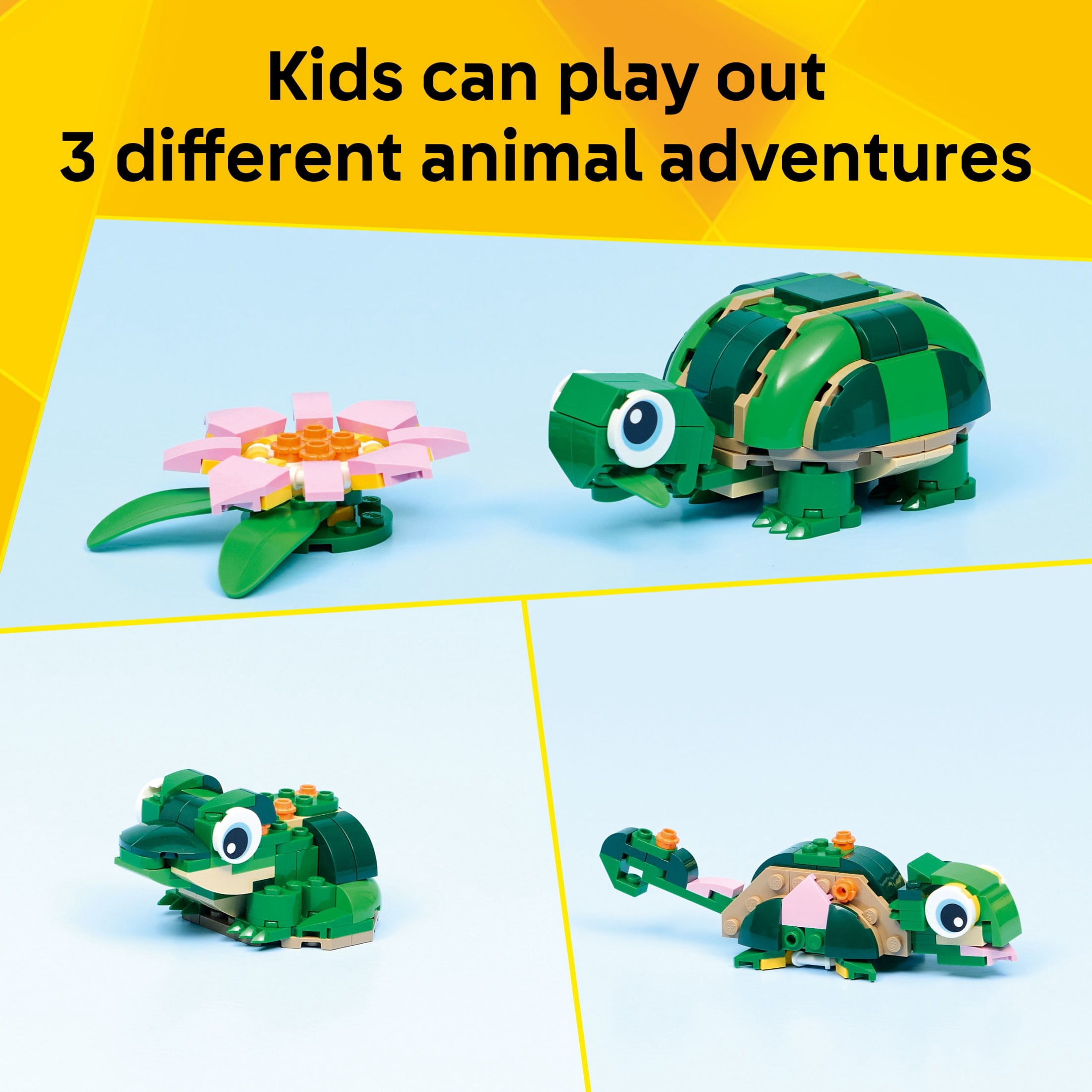 LEGO Creator 3 in 1 Turtle with a Water Lily Flower - Building Toy for Girls & Boys, Ages 7+ - Cute Birthday Gift for Kids - Build a Chameleon, Frog, or Turtle - 31377