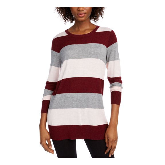 MAISON JULES Womens Burgundy Color Block Long Sleeve Jewel Neck T-Shirt M