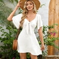 thumbnail image 3 of Women's V-Neck Tie Front Flutter Sleeve Mini Dress - Casual Short Sleeve Smocked Back A-Line Dress for Summer, 3 of 5