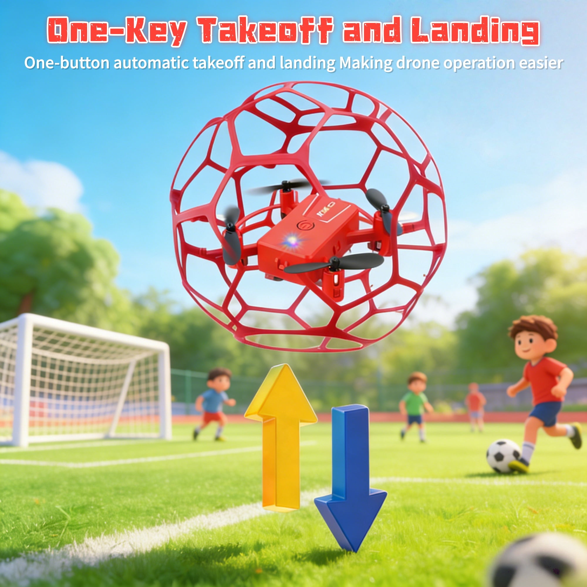 RC Flying Soccer Ball Drone for Kids, Mini Helicopter with Full Protective Net Cage, 360° Flips & LED Lights, One-Key Takeoff, Safe Indoor Outdoor Toy Gift for Boys & Girls.