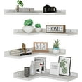 thumbnail image 3 of 4 Tier Floating Corner Shelves White Set of 4, Rustic Pine Wooden Floating Corner Wall Shelf for Wall Décor Storage, L Shaped Corner Shelf Wall Mount for Bedroom, Living Room, Bathroom, Kitchen, 3 of 12