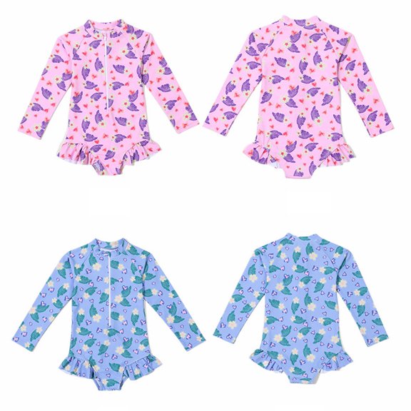 Tranfacy Girls 6-12 Years Summer Heart Print Long Sleeve Sun Protection Swimwear
