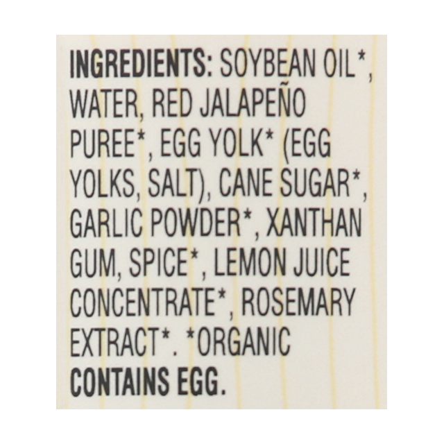 Woodstock Foods Organic Sriracha Aioli, 6.5 oz Jar, Allergens Not Contained.