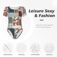 thumbnail image 6 of Gaeub Patchwork In Country Style Women'S Short Sleeve One Piece Swimsuit Sexy High-Waisted Bodysuit For Swimming, Beach, Sports - X-Large, 6 of 9