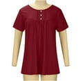 thumbnail image 4 of Plus Size Women's Short Sleeve Tops Round Neck Buttons Pleated Tunic T Shirts Solid Casual Pullover Blouses Red2,5XL, 4 of 6